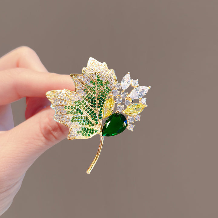 Green Maple Leaf Filigree Brooch