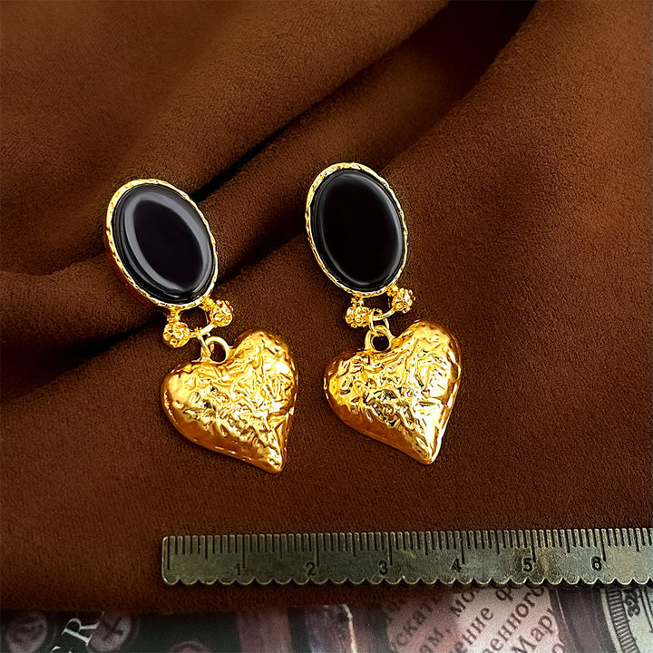 Vintage Heart-Shaped Metallic Earrings