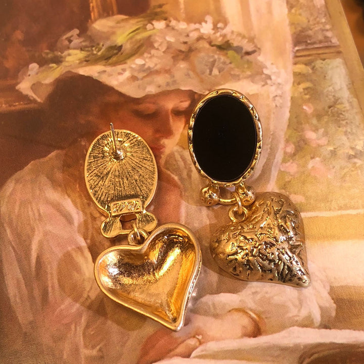 Vintage Heart-Shaped Metallic Earrings