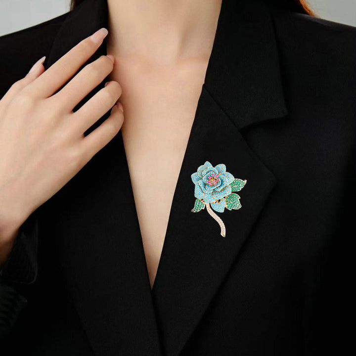 Blue Camellia Brooch