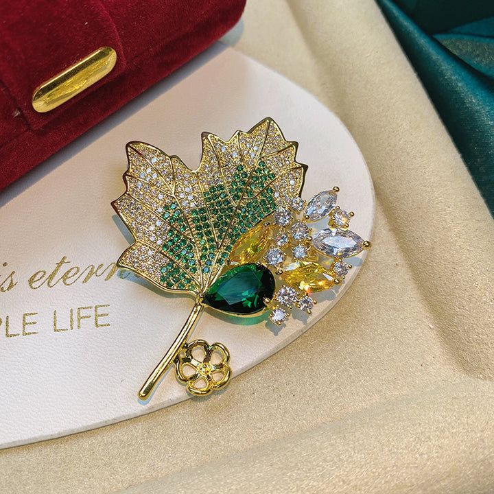 Green Maple Leaf Filigree Brooch
