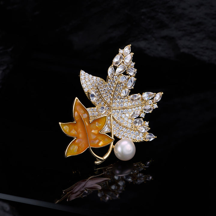 Bejeweled Twin Maple Leaf Brooch