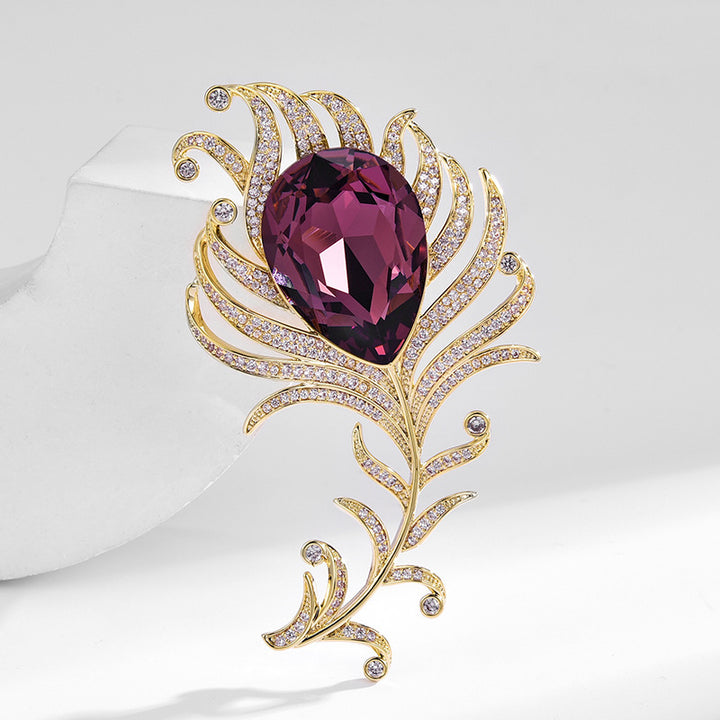 Austrian Crystal Feather Brooch