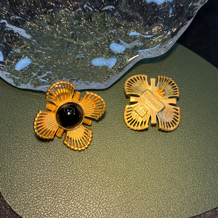 Byzantine Black Onyx Gold-Inlaid Earrings