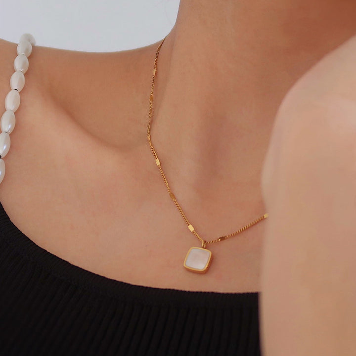 Lustrous Mother-of-Pearl Square Necklace