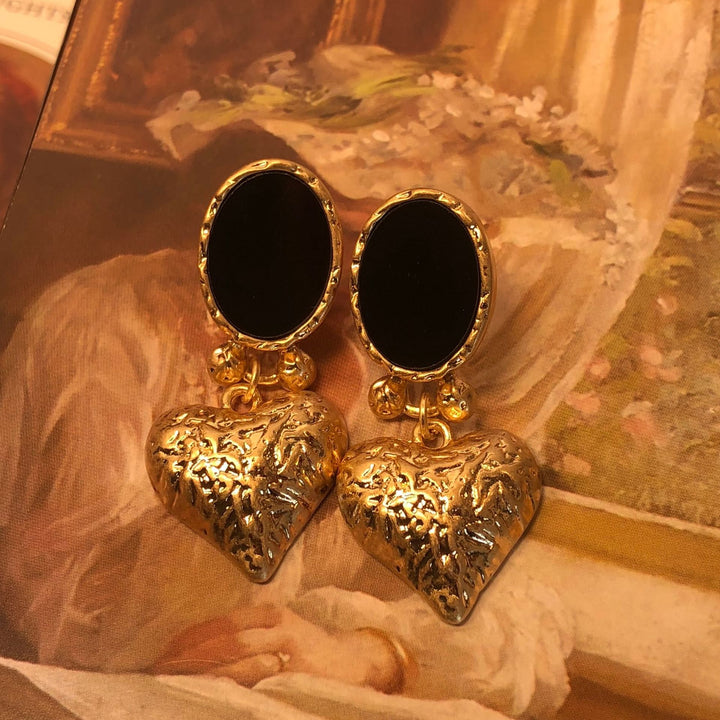 Vintage Heart-Shaped Metallic Earrings