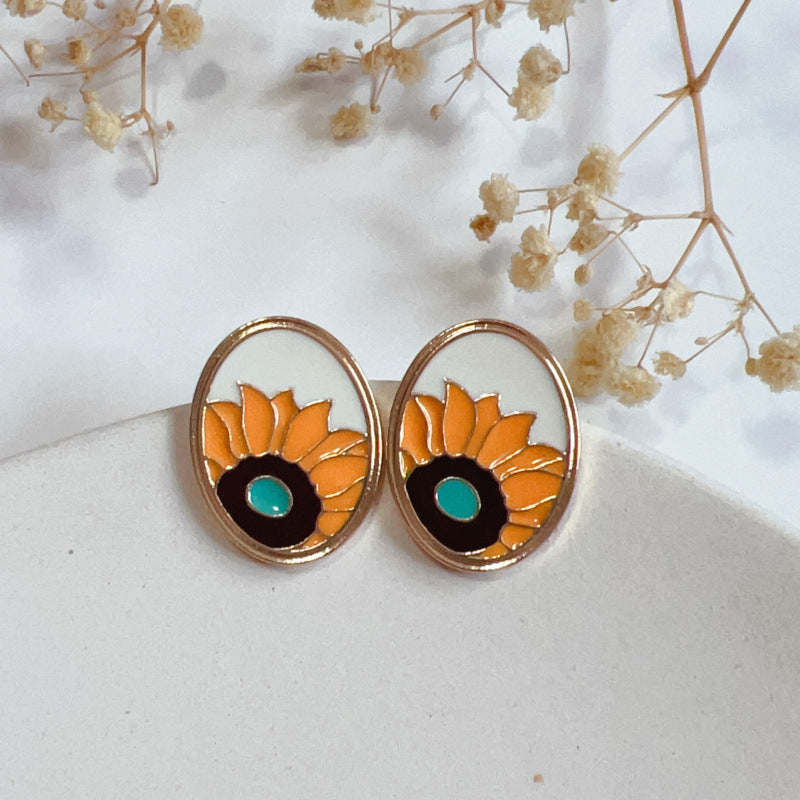 Sunflower Enamel Stud Earrings