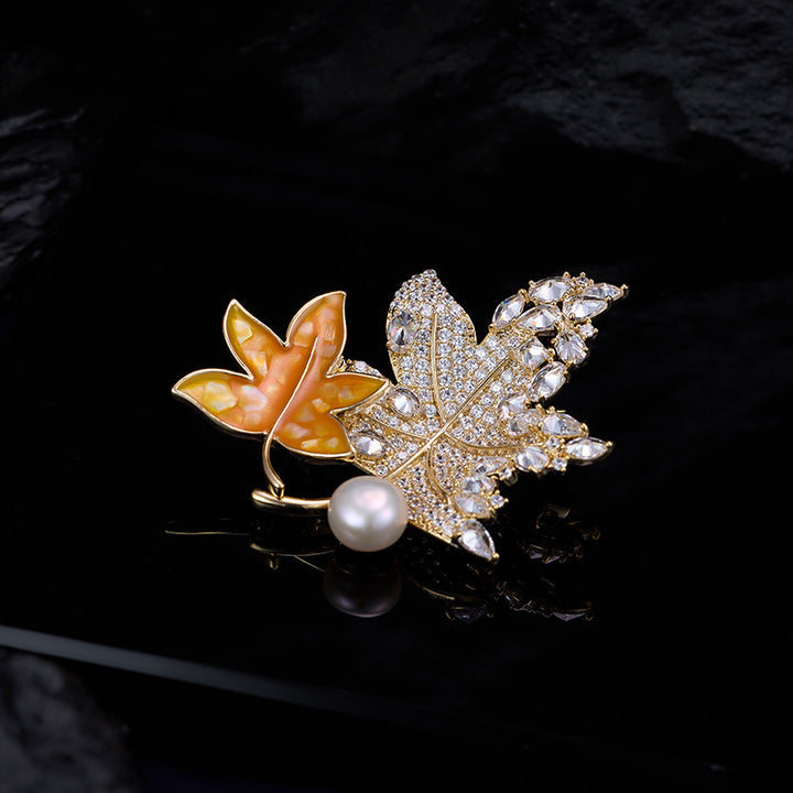 Bejeweled Twin Maple Leaf Brooch