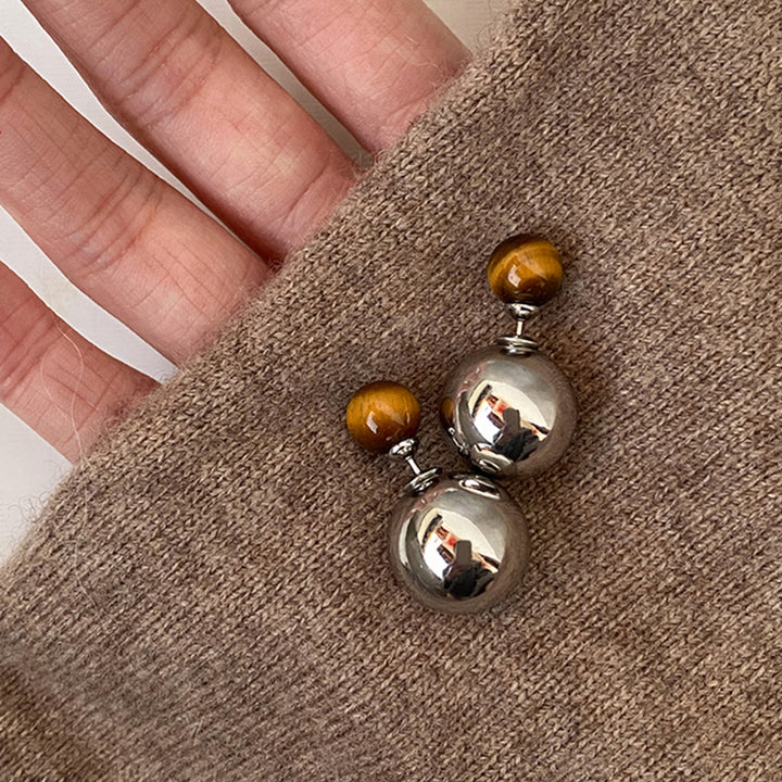 Tiger's Eye Metal Sphere Stud Earrings