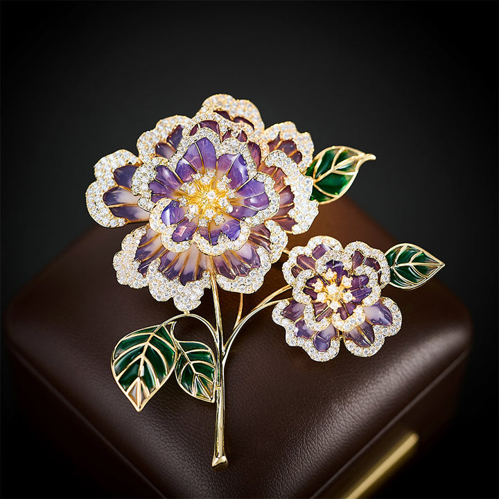 Luxury Peony Zircon Brooch