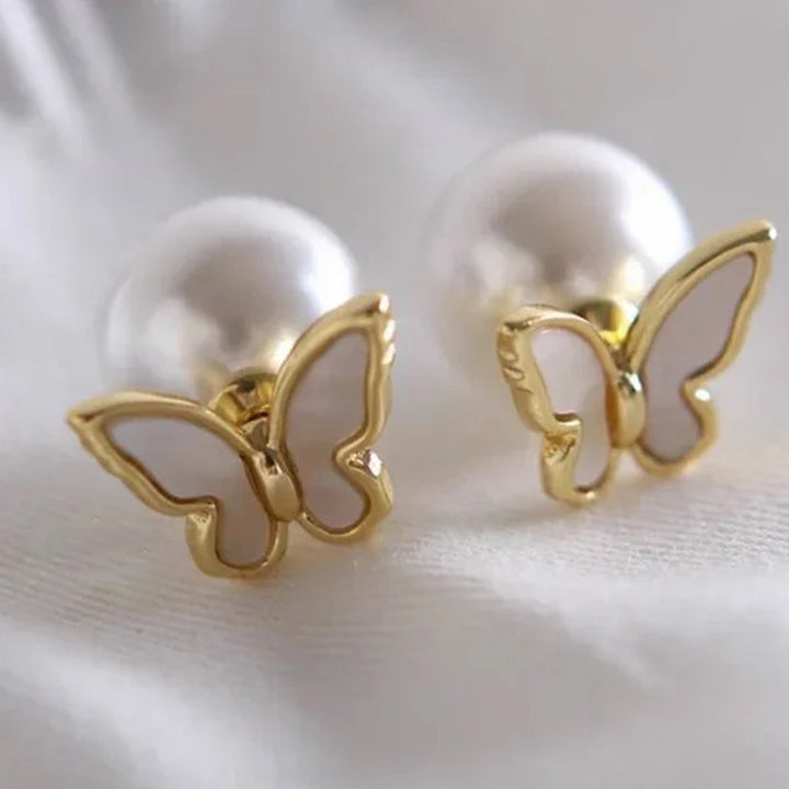 Golden Butterfly Pearl Earring