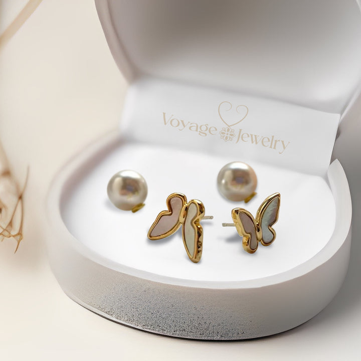 Golden Butterfly Pearl Earring