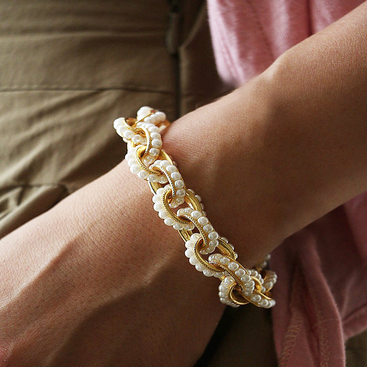 Golden and Pearl Twisted Rope Bracelet