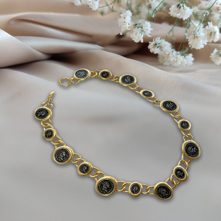 Vintage 1-Inch Black & Gold Designer Style Shank Buttons Necklace