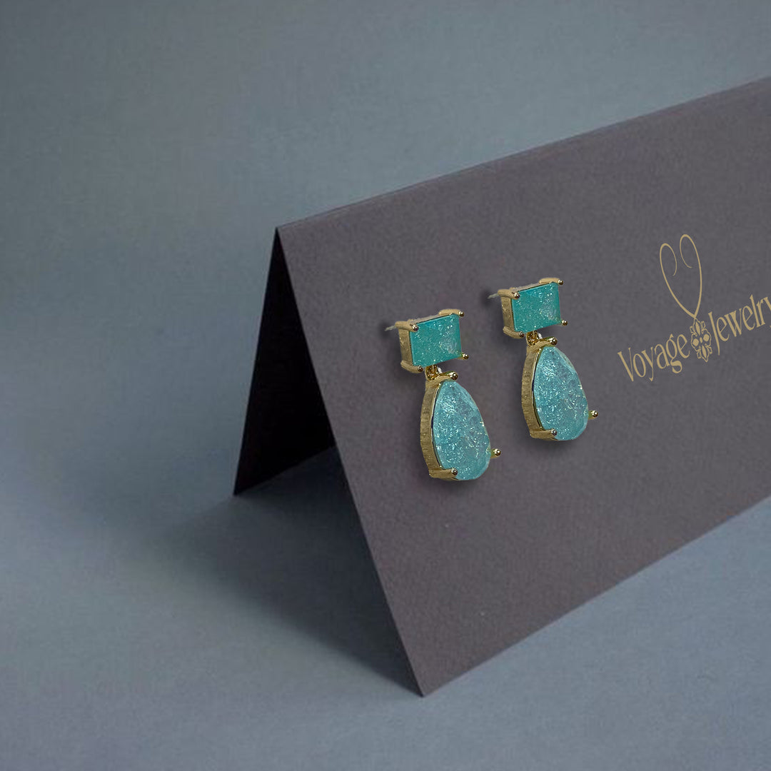 Aqua Teardrop Dangle Earrings