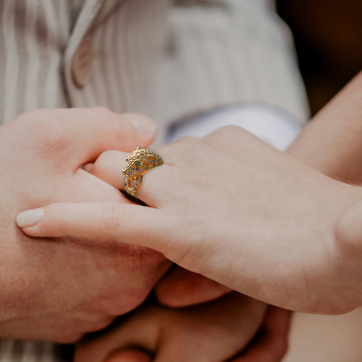 Stimulate Emerald Pave Cocktail Gold-plate Ring