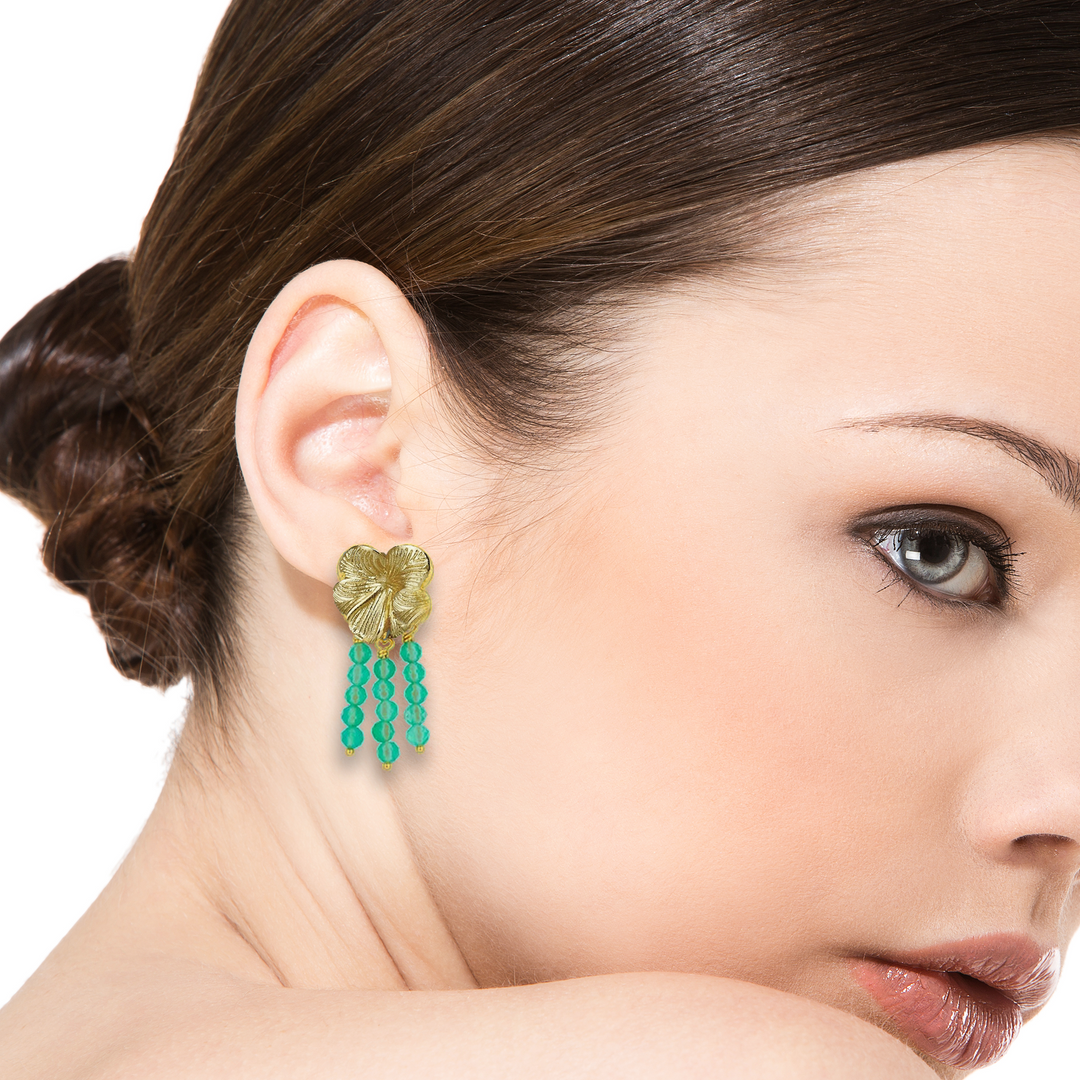 Green Bead Tassel Drop Earring