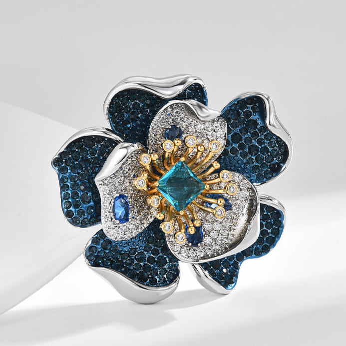 Vintage Blue Camellia Brooch