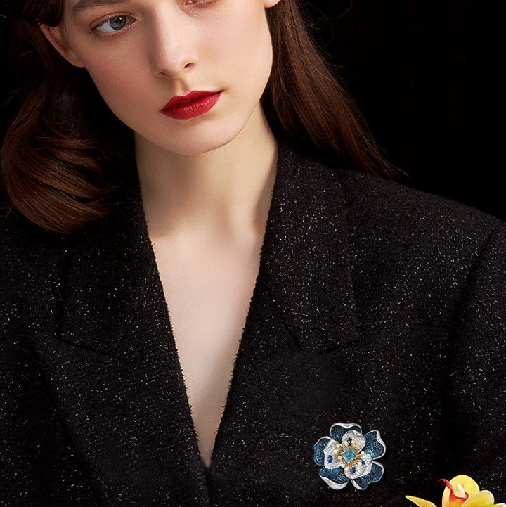 Vintage Blue Camellia Brooch