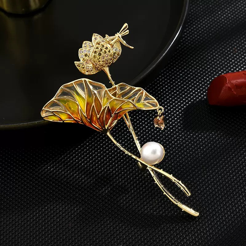 Lotus Leaf Pearl Brooch | Voyage Jewlery