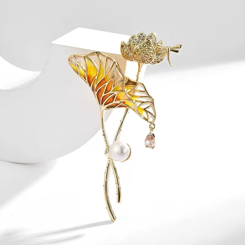 Lotus Leaf Pearl Brooch | Voyage Jewlery