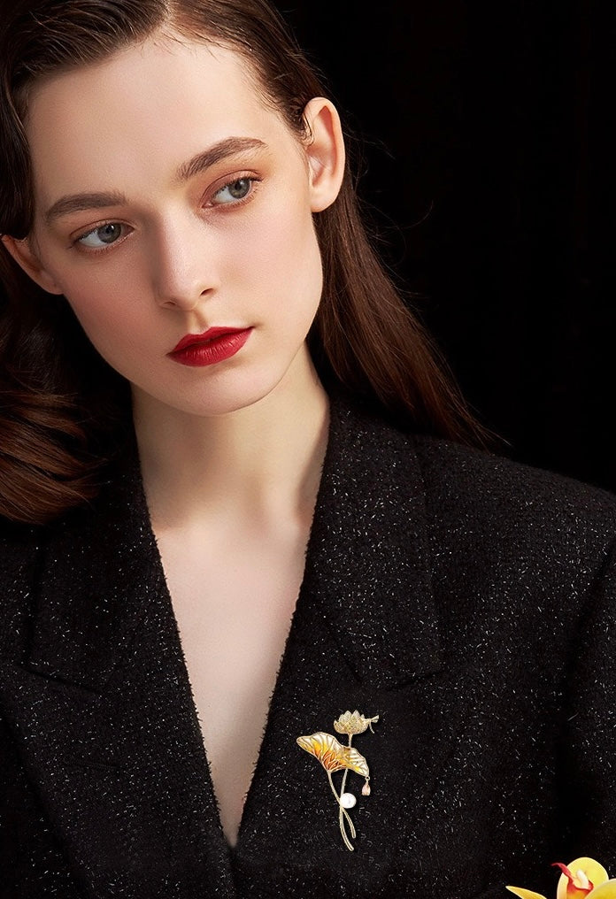 Lotus Leaf Pearl Brooch | Voyage Jewlery