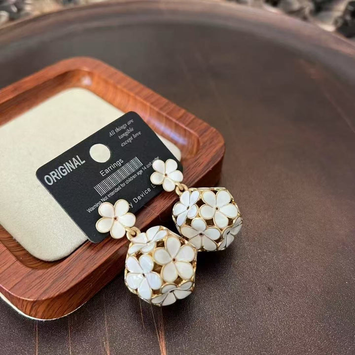 White Enamel Hydrangea Earrings