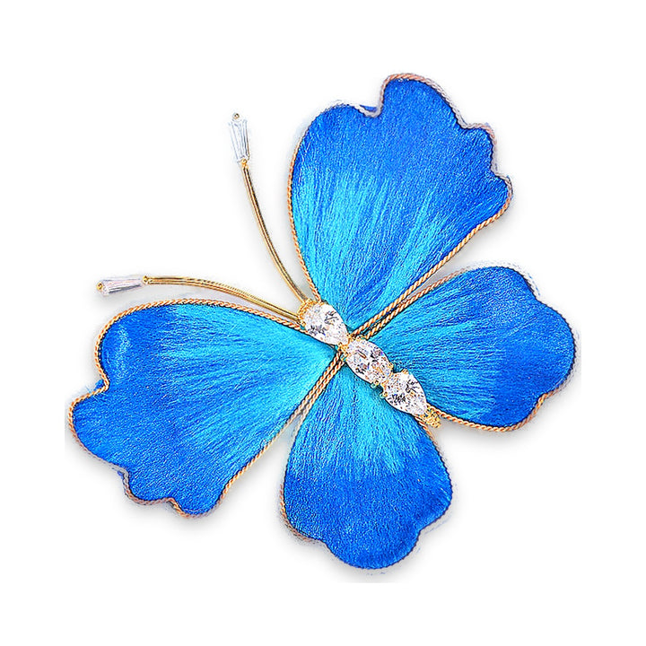 Elegant Blue Brocade Butterfly Brooch