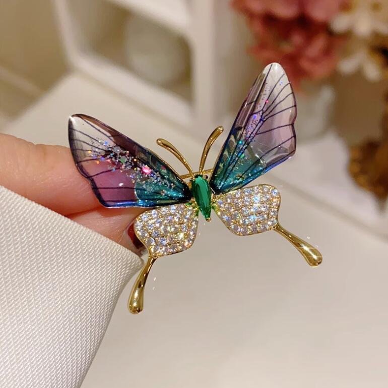 Bejeweled Transparent Wings Butterfly Brooch