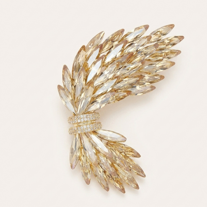 Diamond-Encrusted Angel Wing Brooch