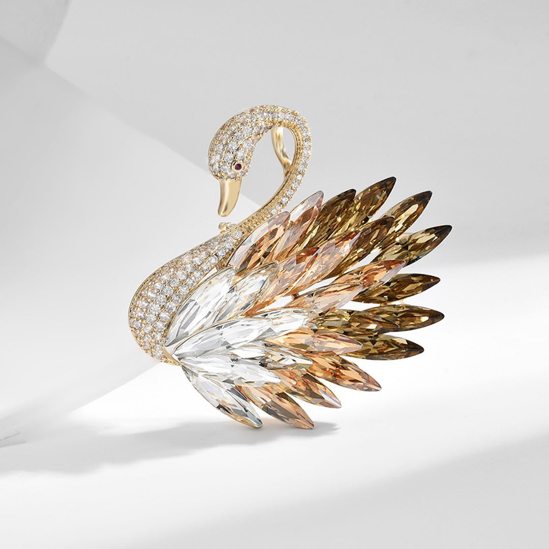 Elegant Swan Rhinestone Brooch – Luxury Crystal Feather Pin for Women