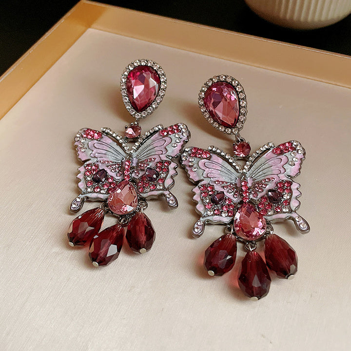 Amethyst Butterfly with Crystal Rhinestones Earrings