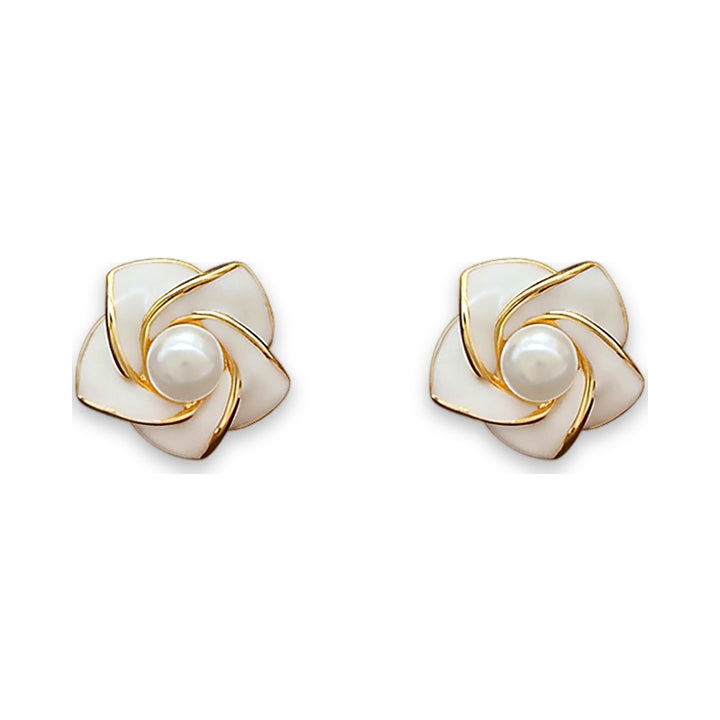 White Shell & Pearl Magnolia Stud Earrings