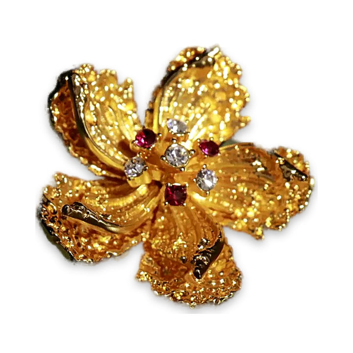 Gilded Peach Blossom Brooch - Elegant Floral Jewelry Pin