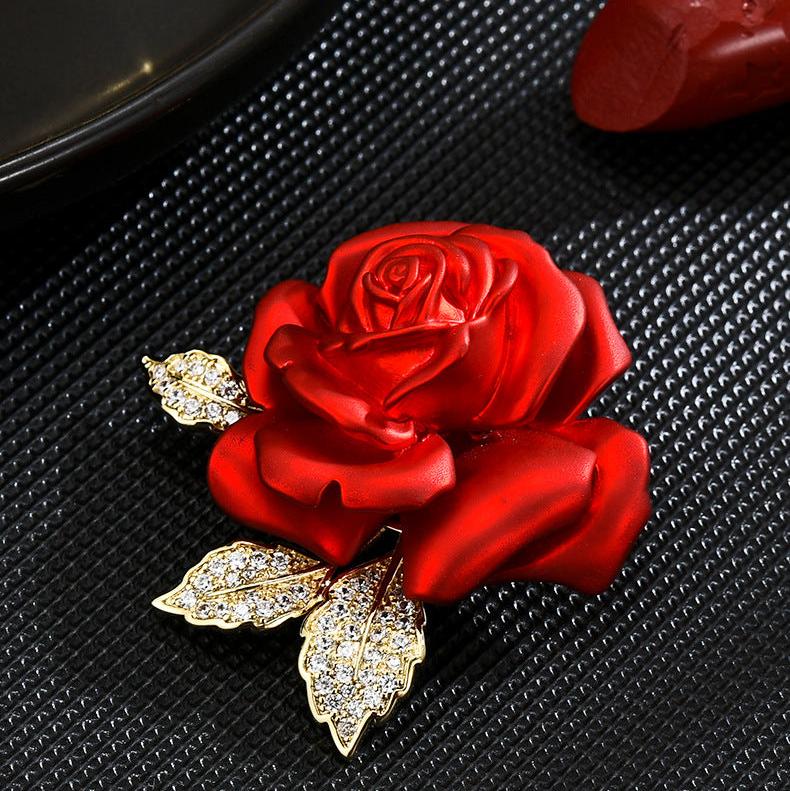 red rose brooch floral pin