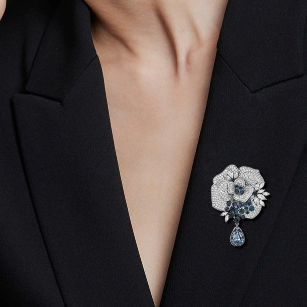 Rose Blue Crystal Tassel Brooch