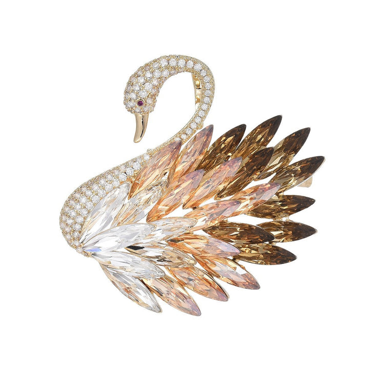 Elegant Swan Rhinestone Brooch – Luxury Crystal Feather Pin for Women