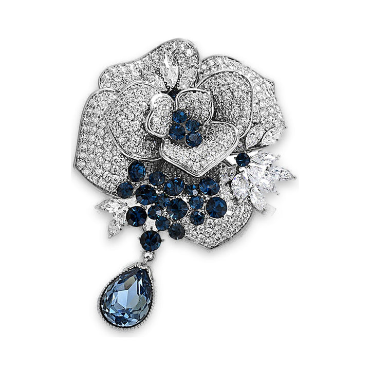 Rose Blue Crystal Tassel Brooch