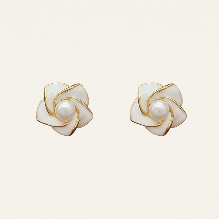 White Shell & Pearl Magnolia Stud Earrings
